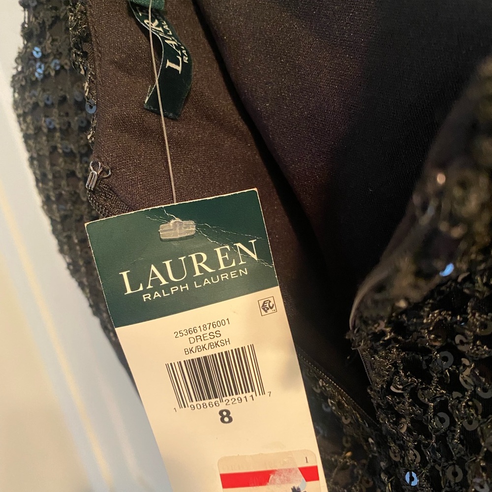 (Sz 8) Ralph Lauren Black Sleeveless Sequined Midi Dress